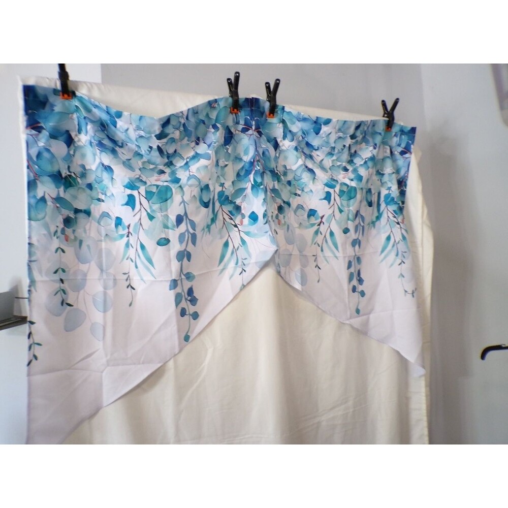 VCNY Eucalyptus Watercolor Valance 54 x 18 in Teal Blue Polyester